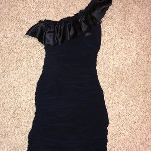 Ruffled single strap body con dress